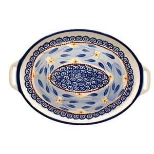 Temptations‎ Hand Painted Oval Platter Ceramic Blue Floral Design with Handles